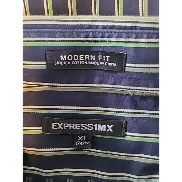 Express 1MX Moder Fit Size XL‎ Blue/ Green Strip 17-17.5 Neck - Picture 1 of 10